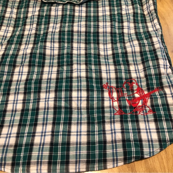True Religion Green Plaid Embroidered Mens Button Down Short Sleeve Shirt XXL - Picture 8 of 9
